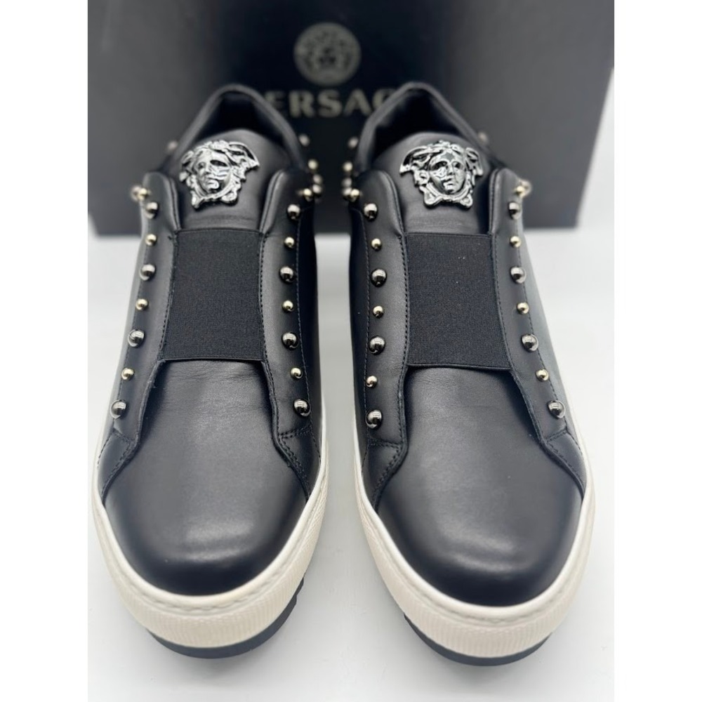 Versace Medusa Studded Platform Sneakers Black Leather Womens 10 EU‎ 40 NIB